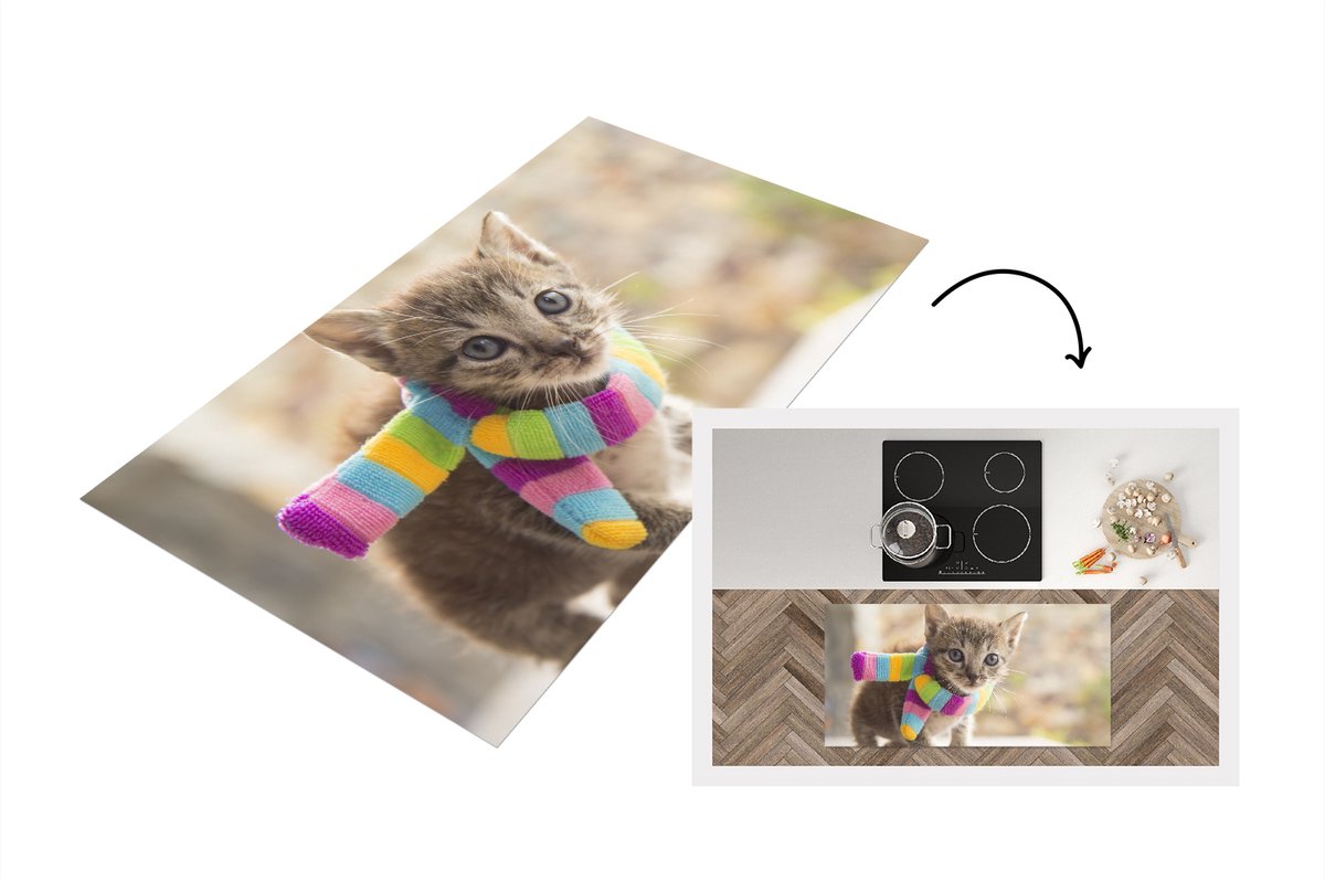 KitchenYeah Keukenloper - Loper keuken - Kitten - Sjaal - Kleuren - 120x60 cm - Keukenloper vinyl Multicolor
