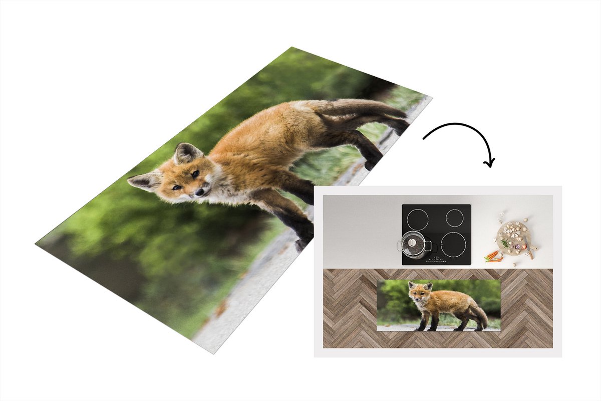 KitchenYeah Keukenloper - Loper keuken - Vos - Puppy - Weg - 120x50 cm - Keukenloper vinyl Multicolor