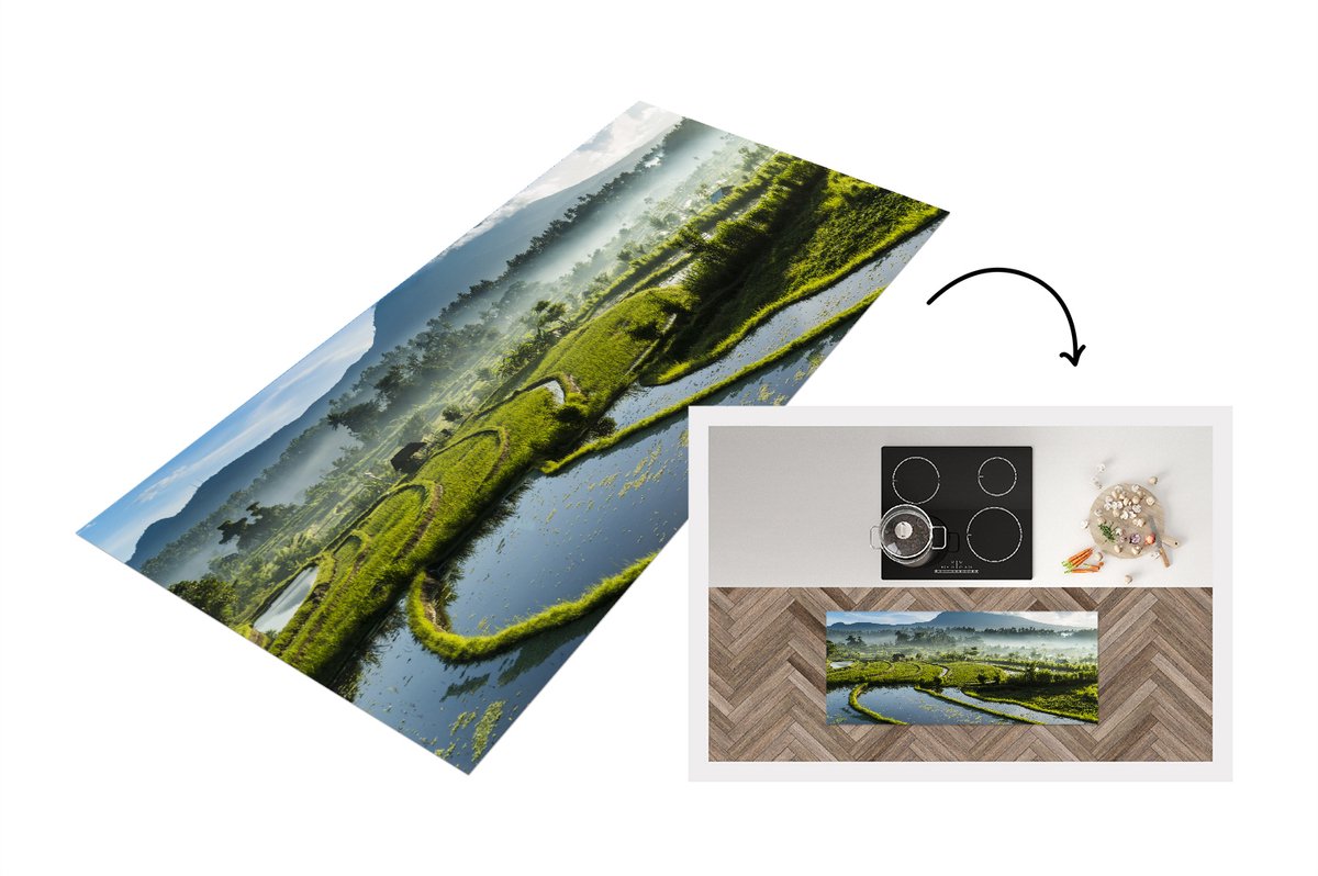 KitchenYeah Keukenloper - Loper keuken - Rijstvelden op Bali - 120x50 cm - Keukenloper vinyl Multicolor