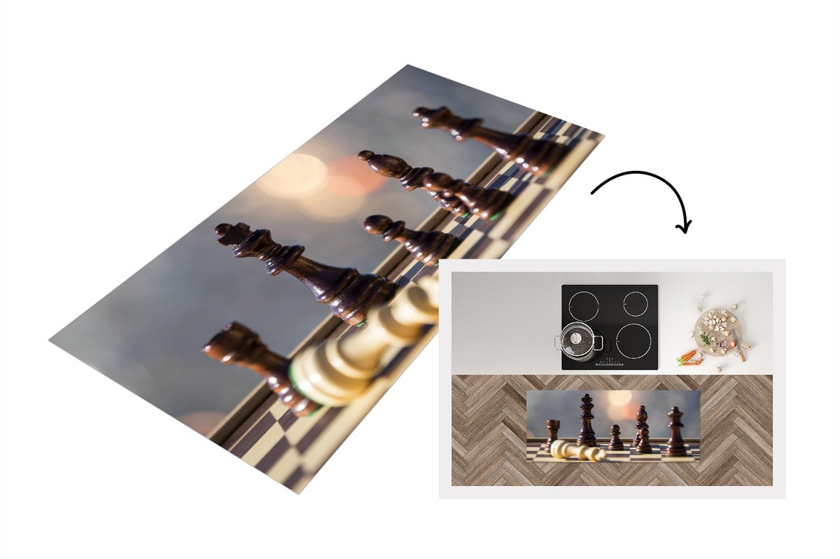 KitchenYeah Keukenloper - Loper keuken - Het schaakbord op een tafel - 120x50 cm - Keukenloper vinyl Multicolor