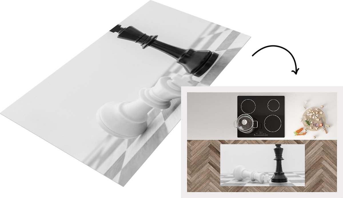 KitchenYeah Keukenloper - Loper keuken - De witte en zwarte koning van schaken - 120x60 cm - Keukenloper vinyl Multicolor