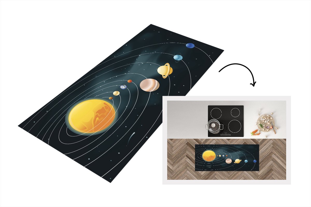 KitchenYeah Keukenloper - Loper keuken - het zonnestelsel met de planeten - 120x50 cm - Keukenloper vinyl Multicolor