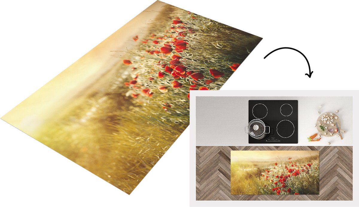KitchenYeah Keukenloper - Loper keuken - Zonnestralen over een bos Klaprozen - Keukenloper vinyl multicolor, foto 2
