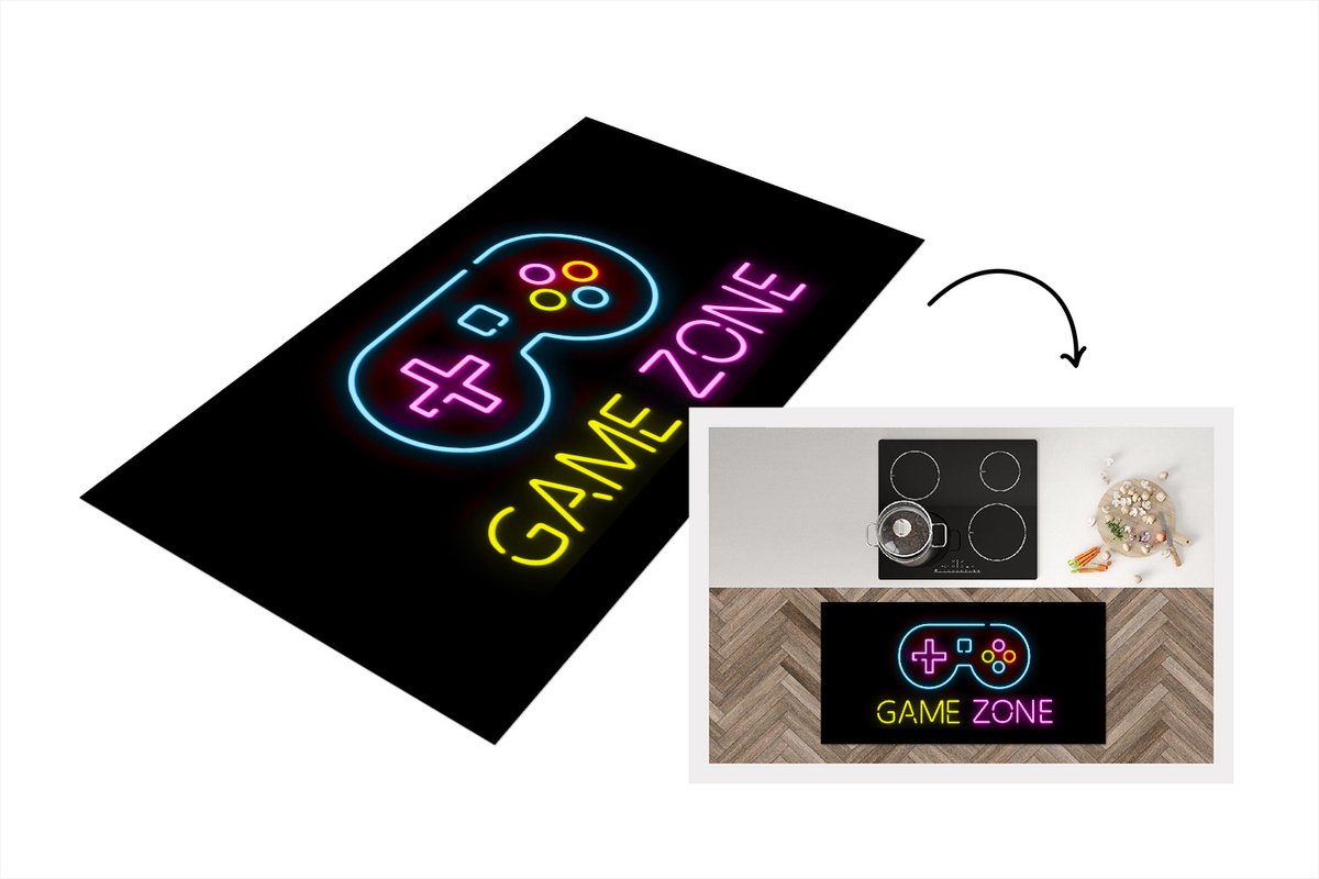 KitchenYeah Keukenloper - Loper keuken - Game - Neon - Quote - 120x60 cm - Keukenloper vinyl Multicolor
