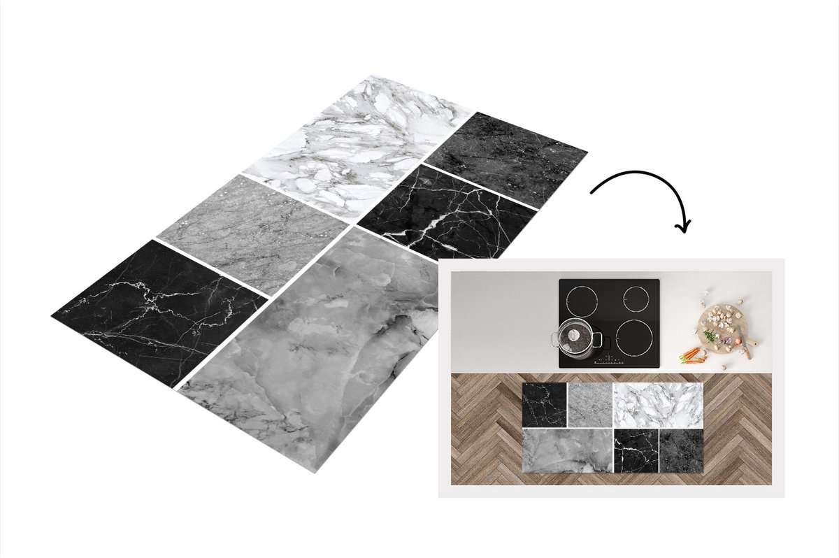 KitchenYeah Keukenloper - Loper keuken - Marmer - Collage - Luxe - 120x60 cm - Keukenloper vinyl Multicolor