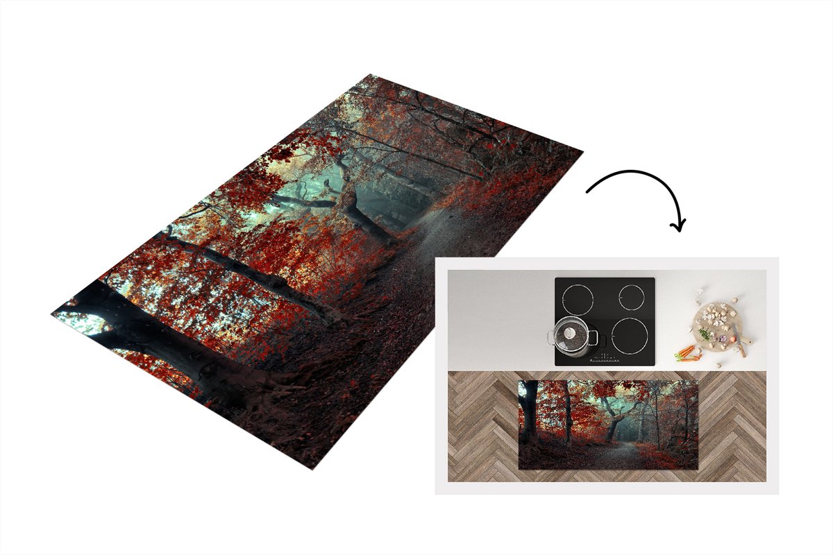 KitchenYeah Keukenloper - Loper keuken - Bospad - Bomen - Pad door Bos - Herfst - 120x60 cm - Keukenloper vinyl Multicolor