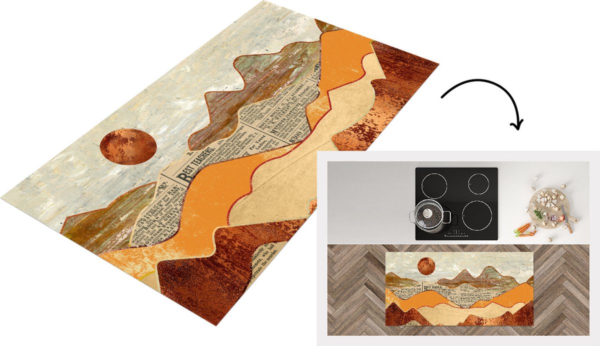 KitchenYeah Keukenloper - Loper keuken - Vintage - Krant - Marmer - Keukenloper vinyl multicolor, foto 2