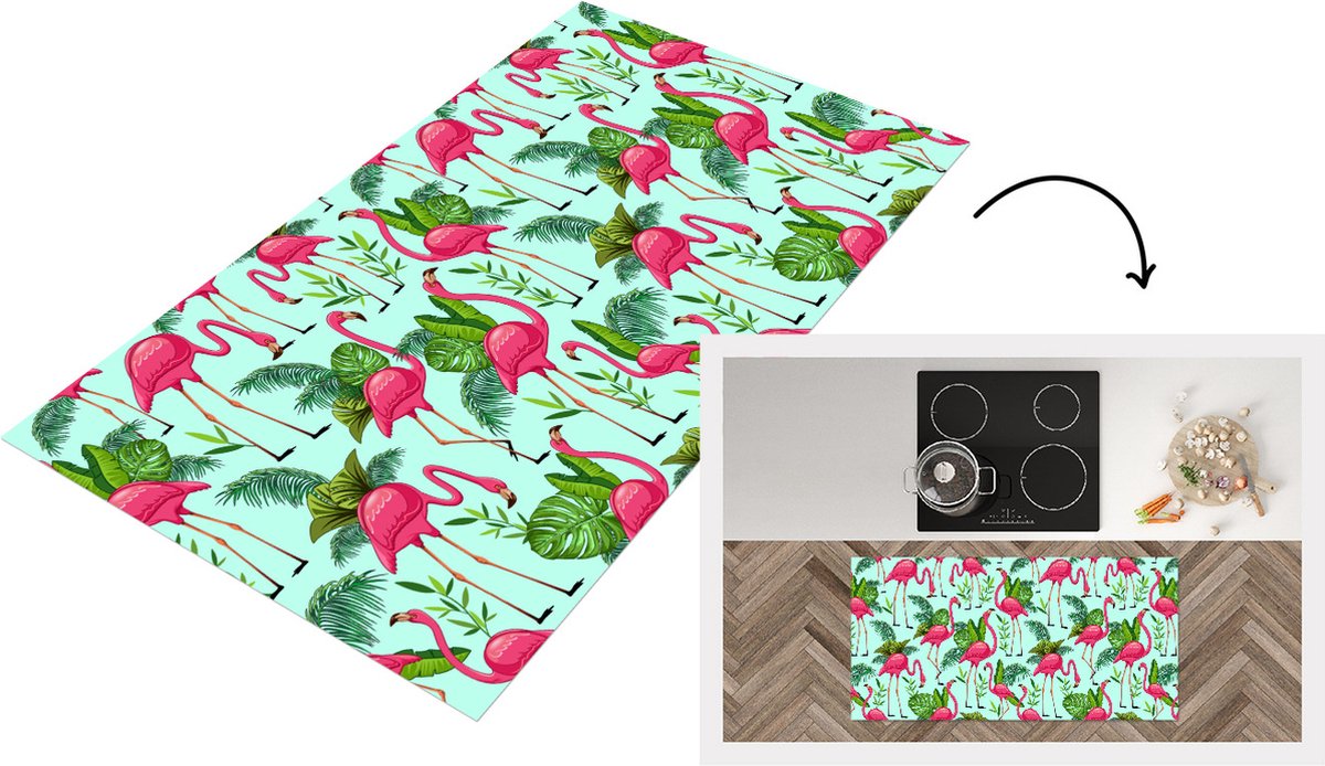 KitchenYeah Keukenloper - Loper keuken - Flamingo - Jungle - Tropisch - Dieren - Patroon - 120x60 cm - Keukenloper vinyl Multicolor