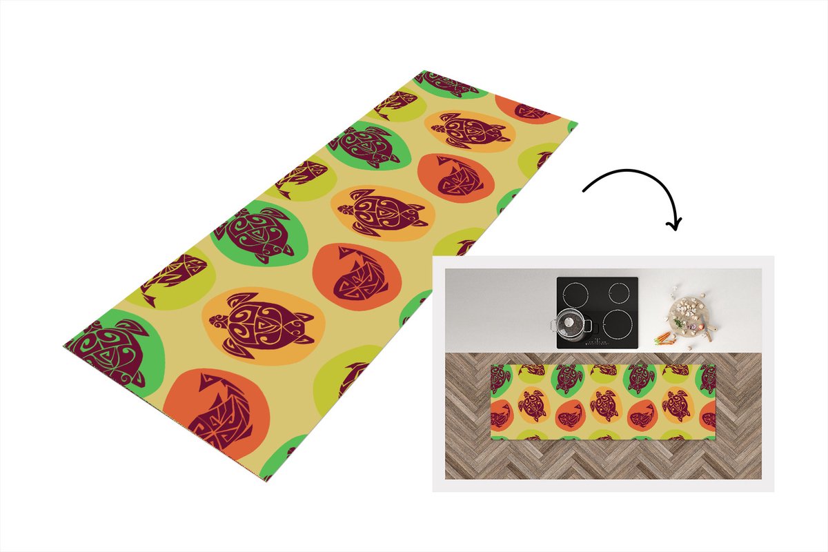 KitchenYeah Keukenloper - Loper keuken - Schildpad - Vissen - Maori - Patroon - Keukenloper vinyl multicolor, foto 7