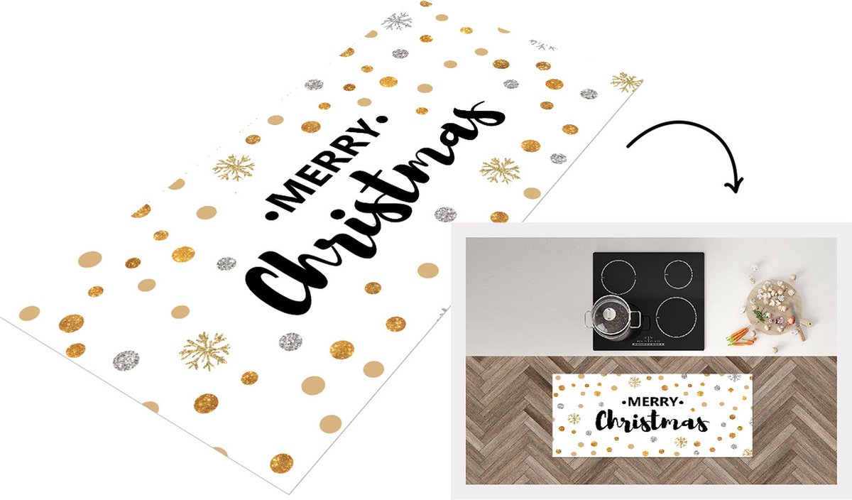 KitchenYeah Keukenloper - Loper keuken - Kerstmis - Quotes - Merry Christmas - Goud - Spreuken - 120x50 cm - Keukenloper vinyl Multicolor
