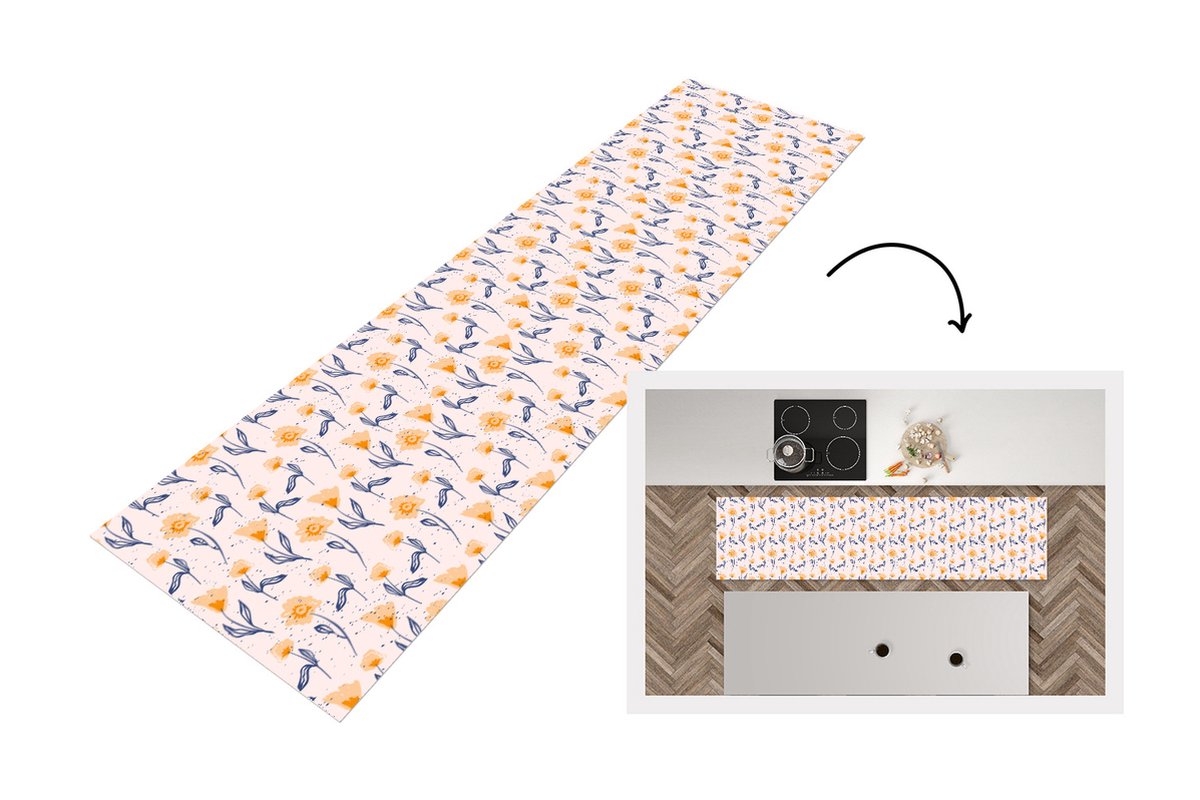 KitchenYeah Keukenloper - Loper keuken - Bloemen - Patronen - Zomer - 200x50 cm - Keukenloper vinyl Multicolor