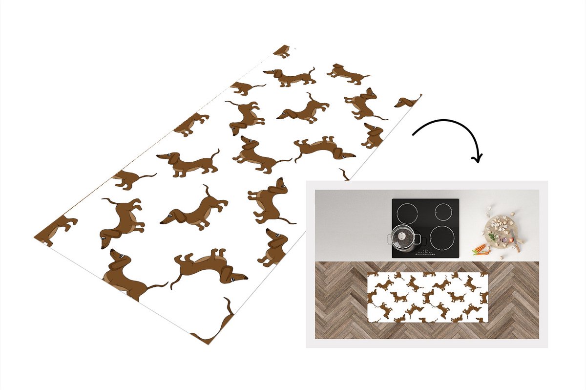 KitchenYeah Keukenloper - Loper keuken - Patronen - Hond - Teckel - 120x50 cm - Keukenloper vinyl Multicolor