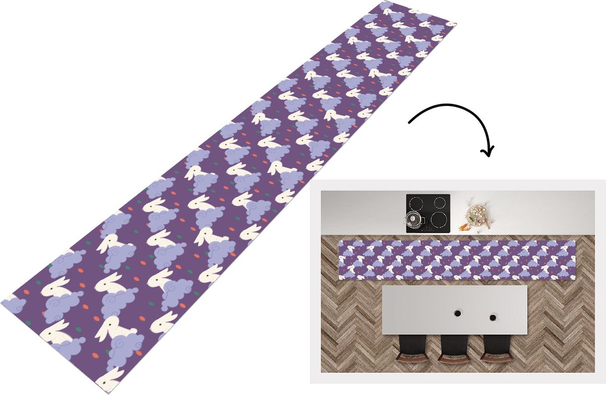 KitchenYeah Keukenloper - Loper keuken - Patronen - Konijn - Lucht - 300x50 cm - Keukenloper vinyl Multicolor