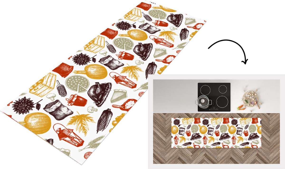 KitchenYeah Keukenloper - Loper keuken - Thanksgiving - Patronen - Dinner - Keukenloper vinyl multicolor, foto 3