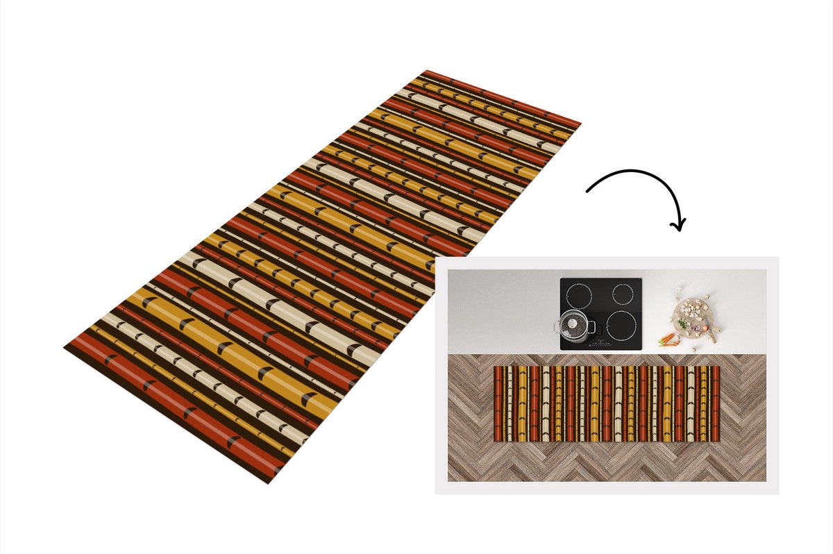 KitchenYeah Keukenloper - Loper keuken - Bamboe - Bos - Japans - Patronen - 180x60 cm - Keukenloper vinyl Multicolor