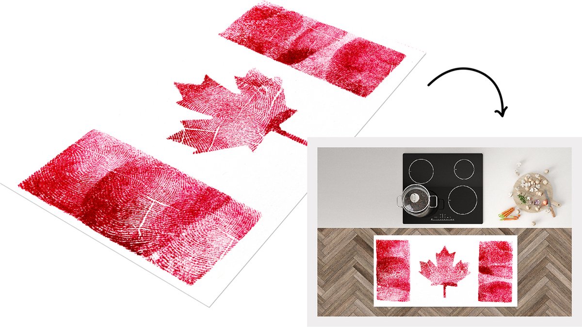 KitchenYeah Keukenloper - Loper keuken - De nationale vlag van Canada gemaakt van duimafdrukken - 120x60 cm - Keukenloper vinyl Multicolor