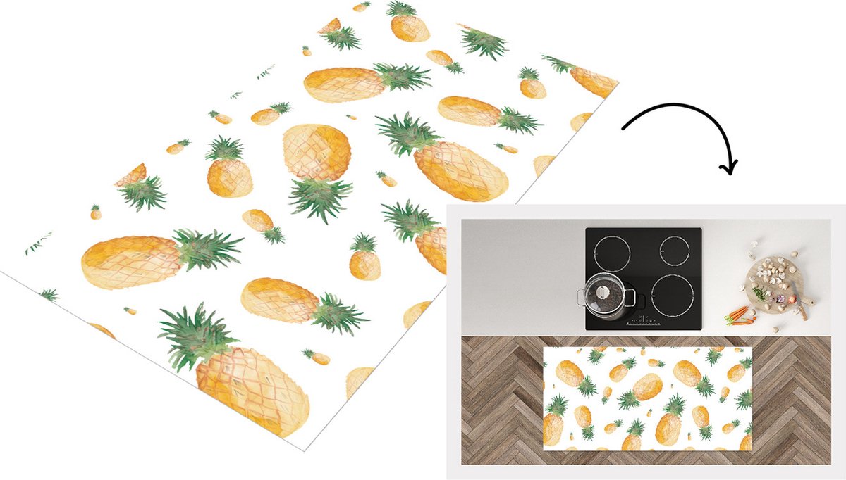 KitchenYeah Keukenloper - Loper keuken - Ananas - Vruchten - Sjablonen - 120x60 cm - Keukenloper vinyl Multicolor
