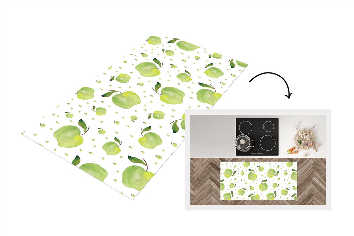 KitchenYeah Keukenloper - Loper keuken - Appels - Groen - Sjablonen - 120x60 cm - Keukenloper vinyl Multicolor