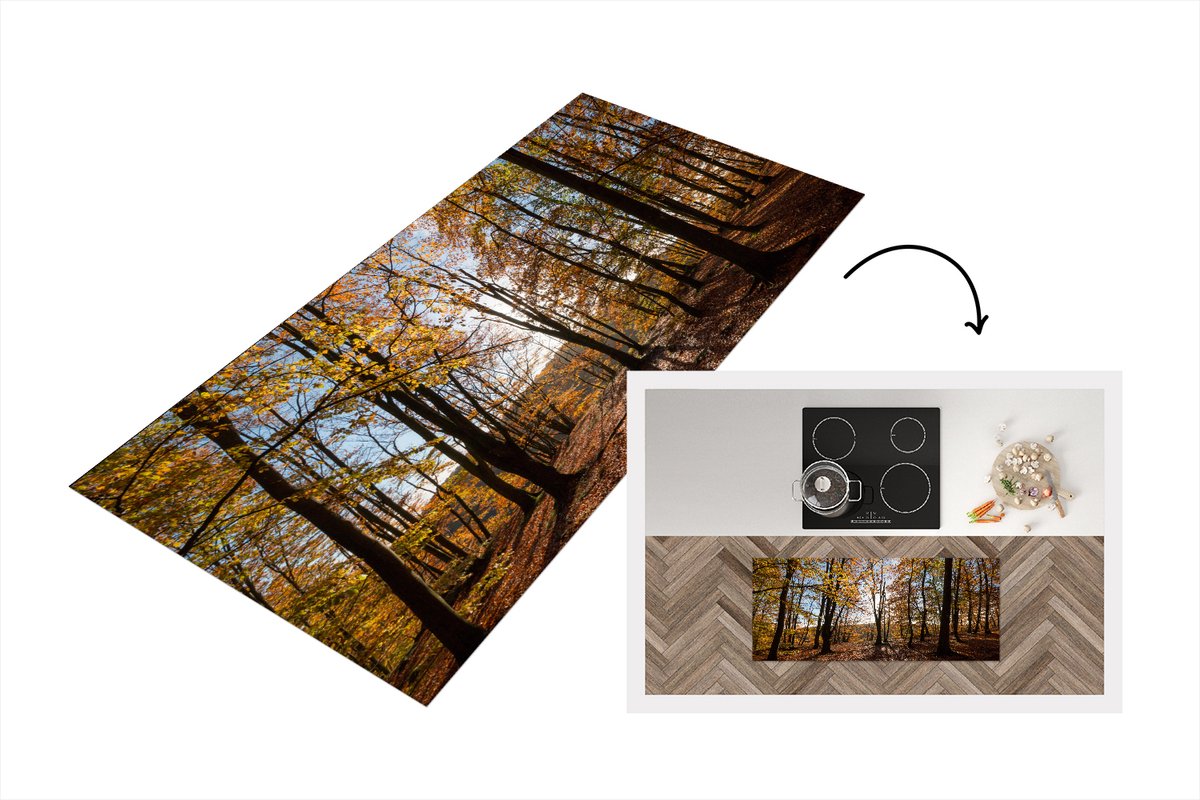 KitchenYeah Keukenloper - Loper keuken - Herfstkleuren in de bossen van het Zweedse Nationaal park Söderåsen - 120x50 cm - Keukenloper vinyl Multicolor