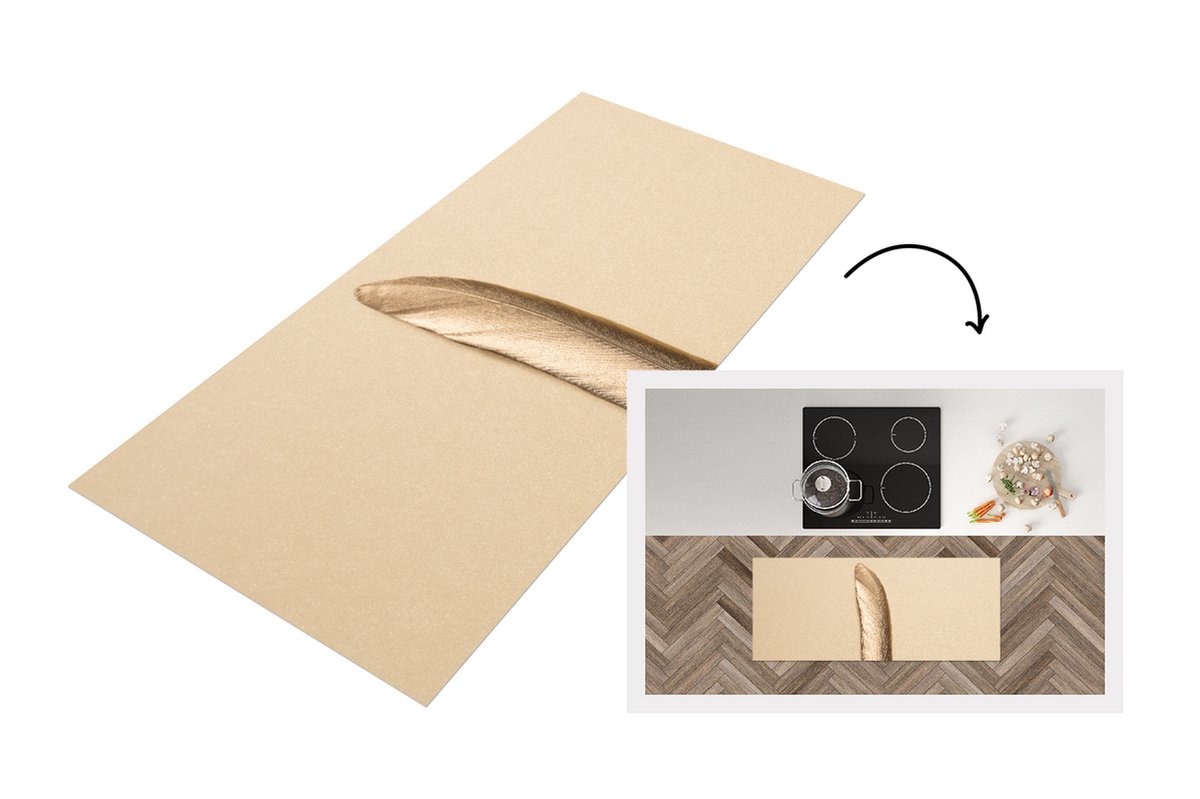 KitchenYeah Keukenloper - Loper keuken - Goud geverfde veer op een gouden achtergrond - Keukenloper vinyl Multicolor