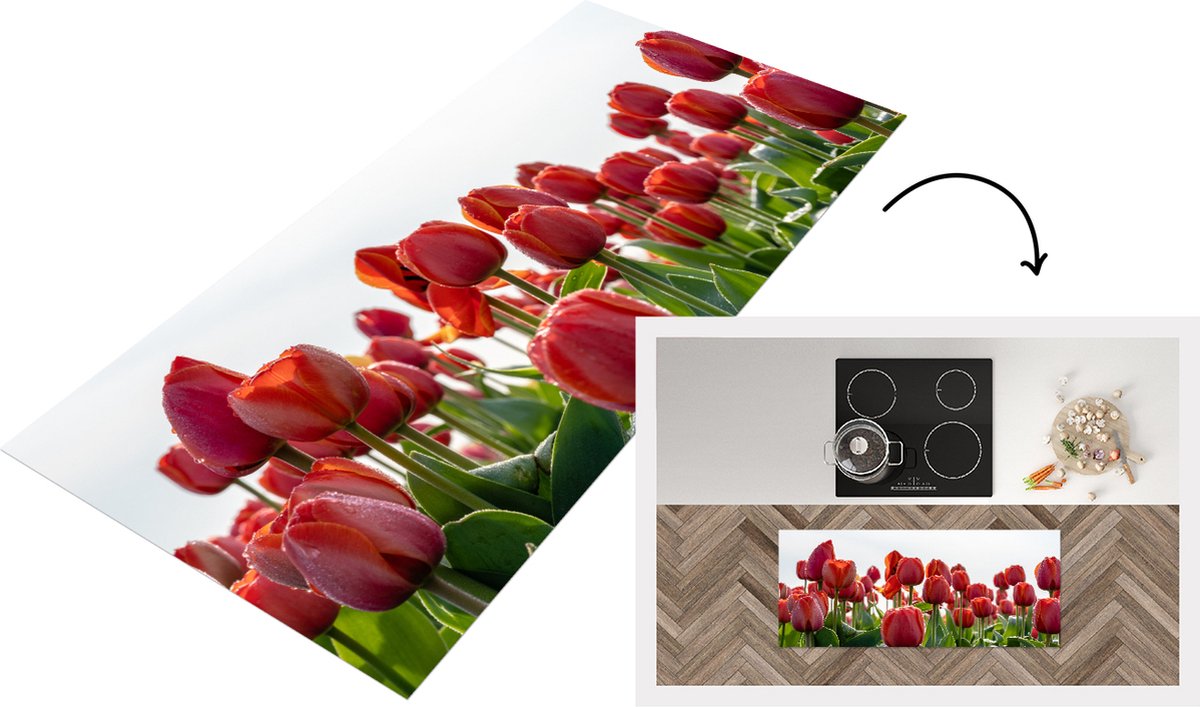 Keukenloper - Loper keuken - Een gebied met rode tulpen in Nederland - 120x50 cm - Keukenl