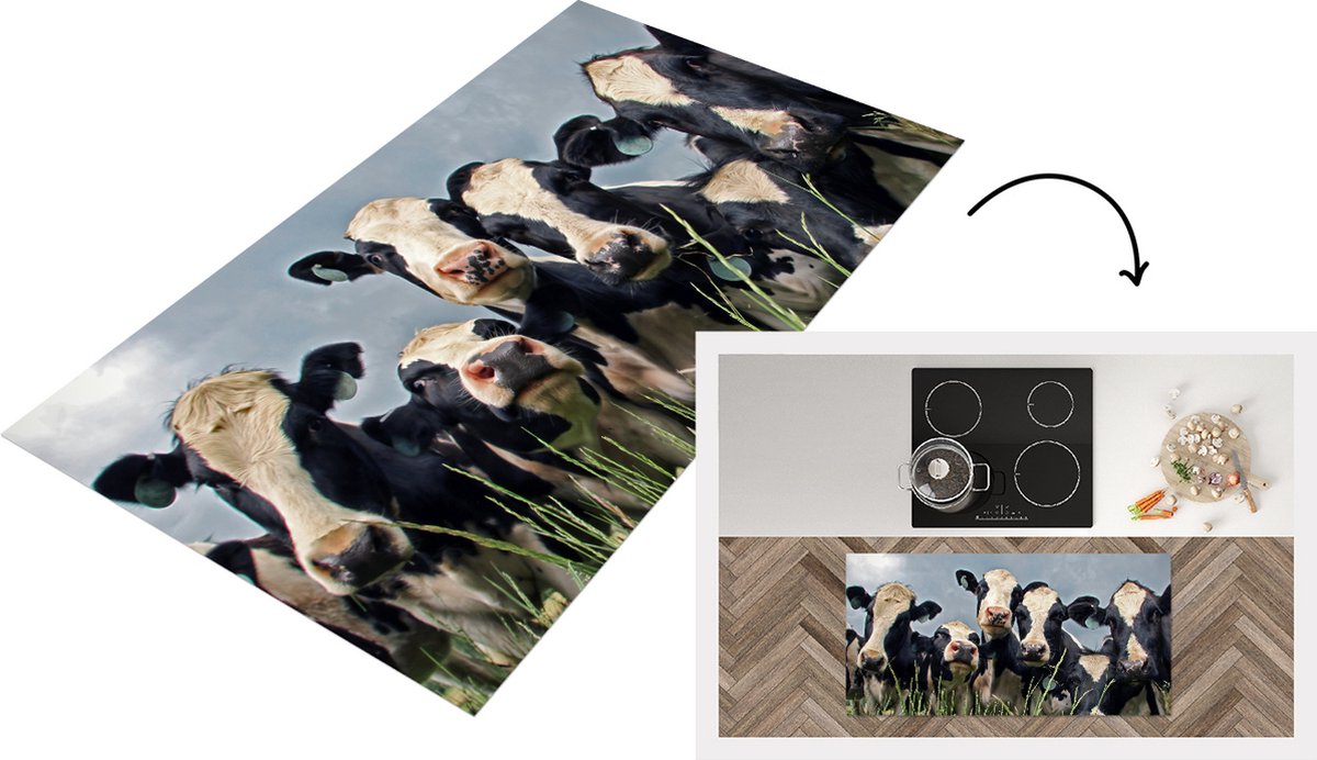 KitchenYeah Keukenloper - Loper keuken - Koeien - Wolken - Gras - Dieren - 120x60 cm - Keukenloper vinyl Multicolor