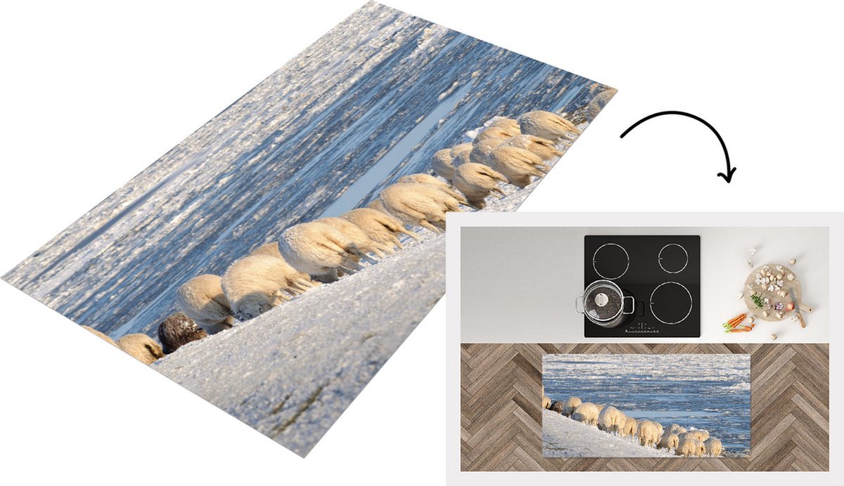 KitchenYeah Keukenloper - Loper keuken - Schaap - Waddeneilanden - Zee - 120x60 cm - Keukenloper vinyl Multicolor
