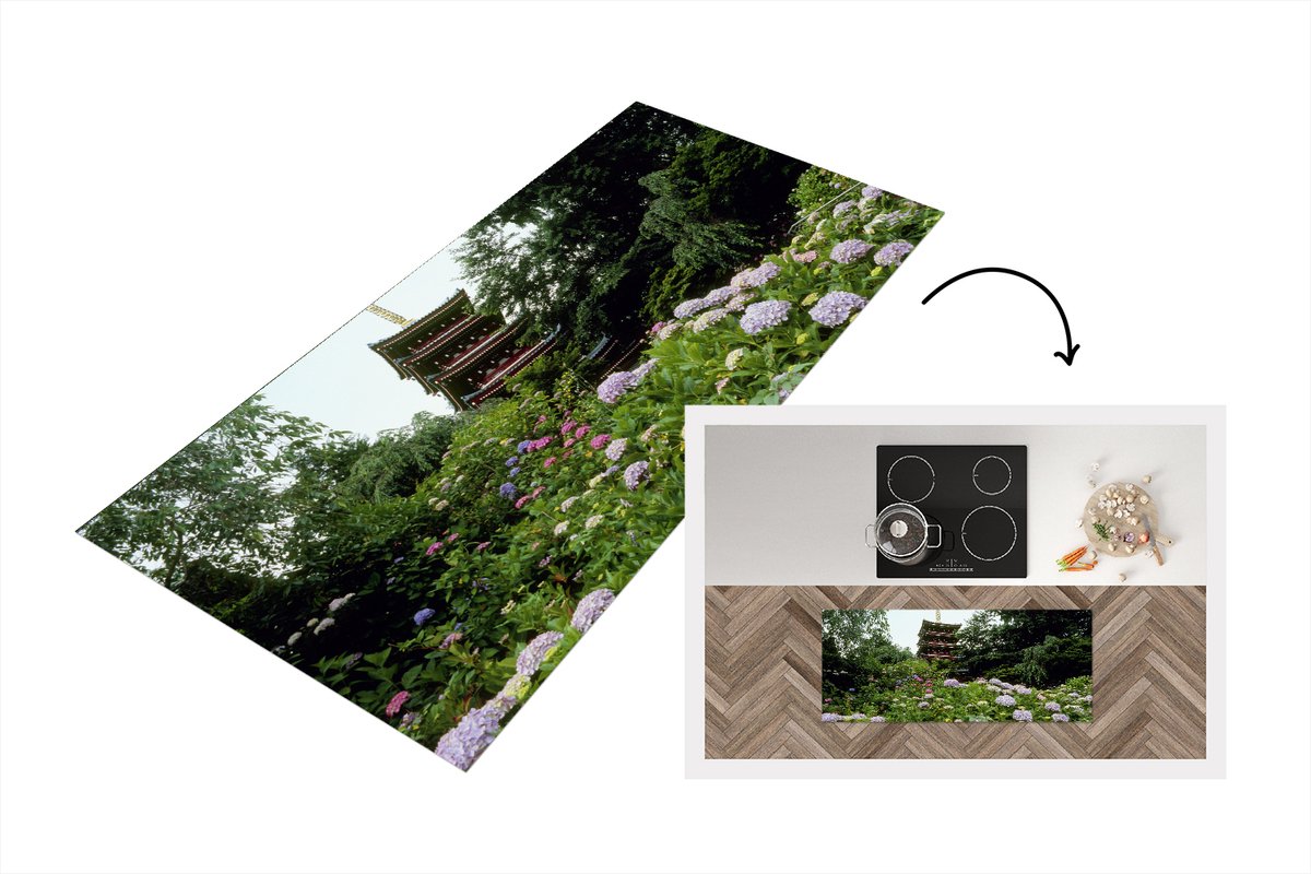 KitchenYeah Keukenloper - Loper keuken - Japanse tuin met hortensia - 120x50 cm - Keukenloper vinyl Multicolor