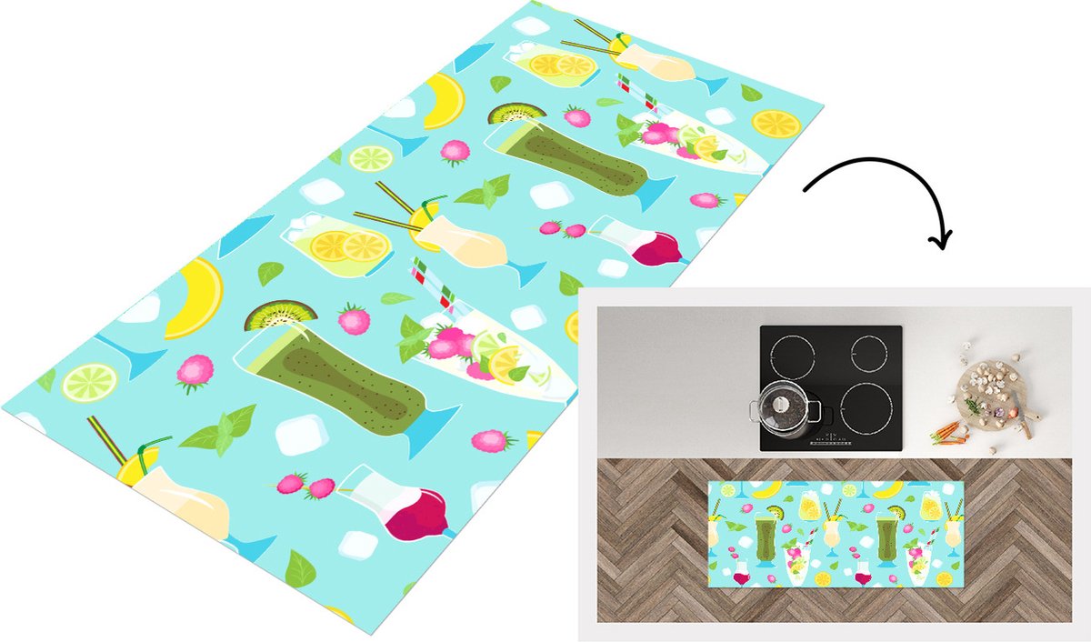 KitchenYeah Keukenloper - Loper keuken - Cocktail - Zomer - Fruit - Patroon - 120x50 cm - Keukenloper vinyl Multicolor