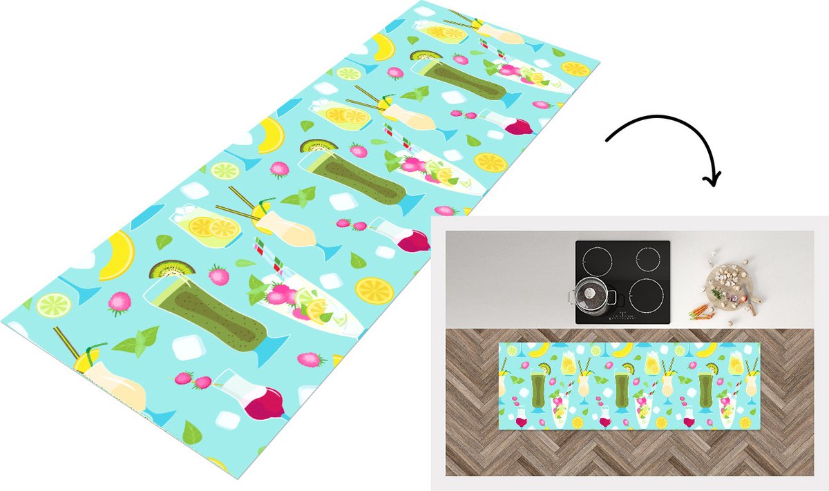 Keukenloper - Loper keuken - Cocktail - Zomer - Fruit - Patroon - 150x50 cm - Keukenloper