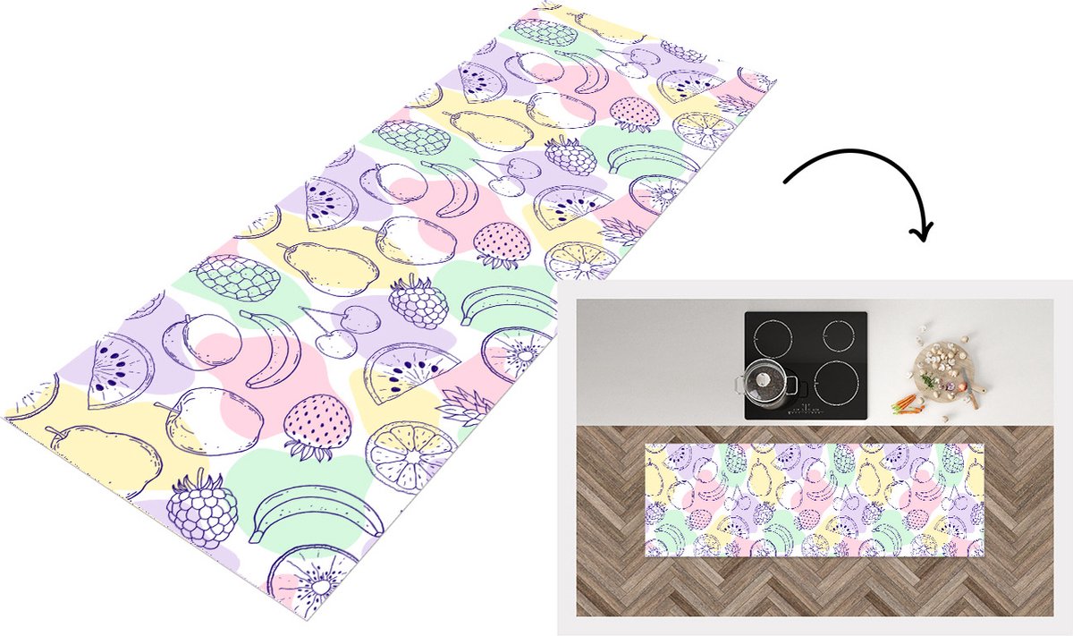 KitchenYeah Keukenloper - Loper keuken - Patroon - Eten - Zomer - 180x60 cm - Keukenloper vinyl Multicolor