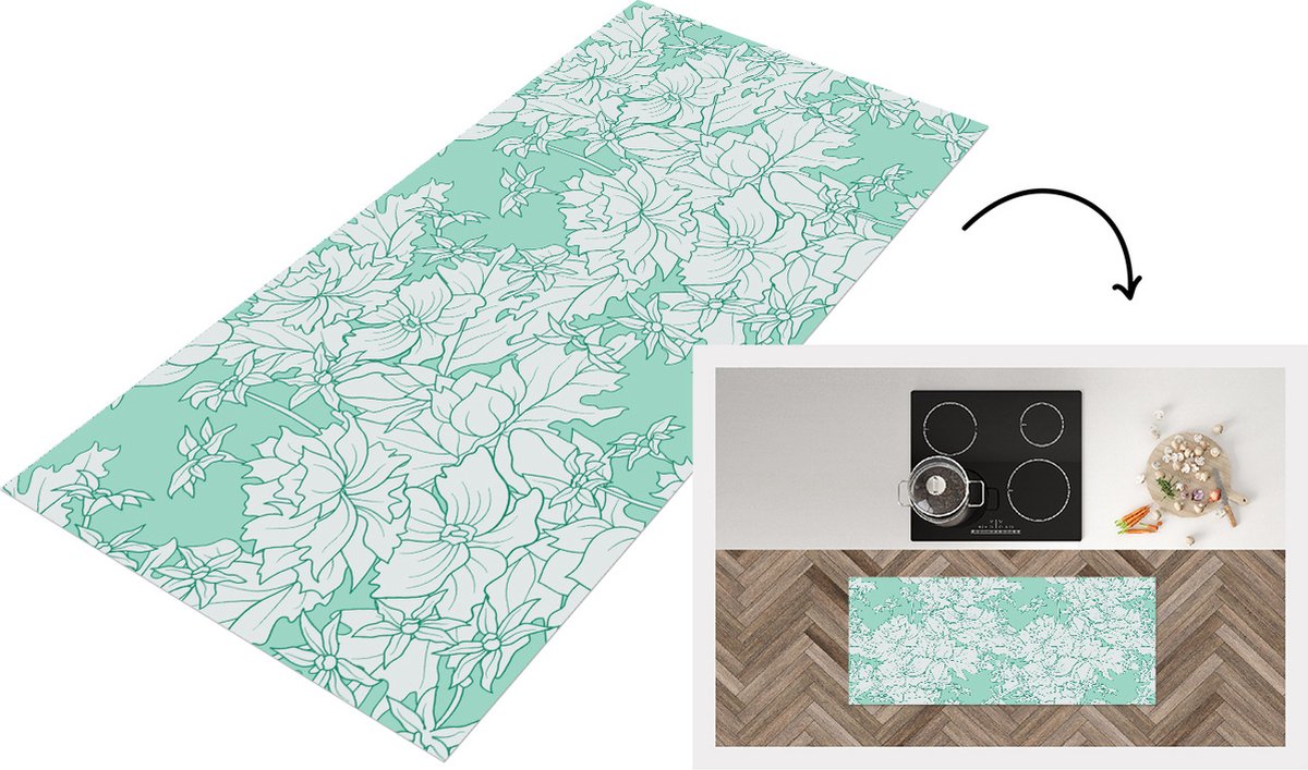 KitchenYeah Keukenloper - Loper keuken - Patronen - Vintage - Bloemen - 120x50 cm - Keukenloper vinyl Multicolor