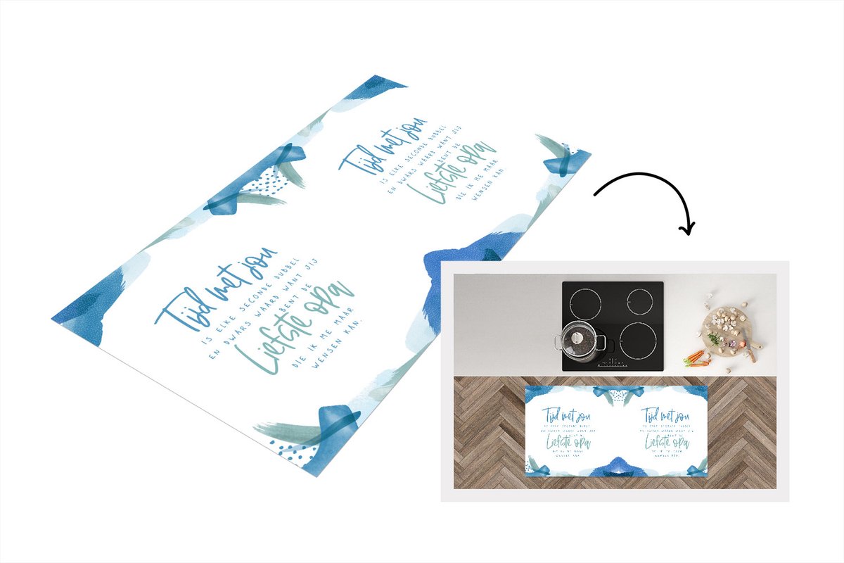 KitchenYeah Keukenloper - Loper keuken - Waterverf - Spreuken - 'Tijd met jou.... liefste opa' - Quotes - 120x60 cm - Keukenloper vinyl Multicolor