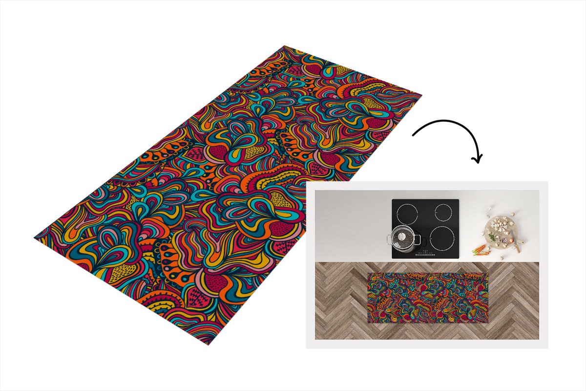 KitchenYeah Keukenloper - Loper keuken - Boho - Patronen - Abstract - Flora - Keukenloper vinyl Multicolor