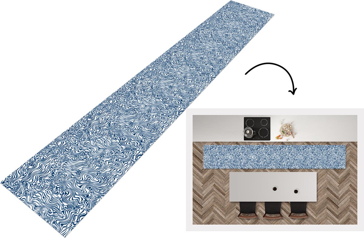 KitchenYeah Keukenloper - Loper keuken - Patronen - Abstract - Blauw - Keukenloper vinyl, foto 5