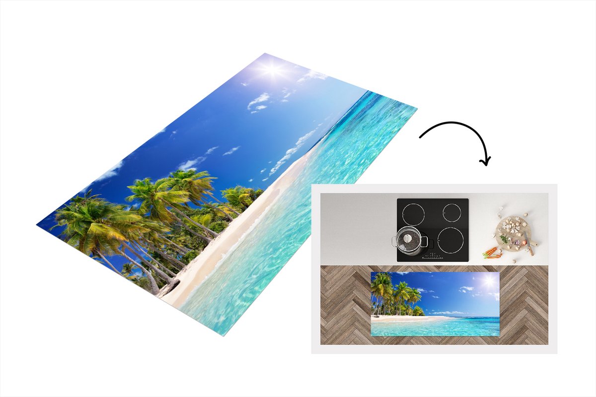 KitchenYeah Keukenloper - Loper keuken - Strand - Zee - Palmboom - 120x60 cm - Keukenloper vinyl Multicolor