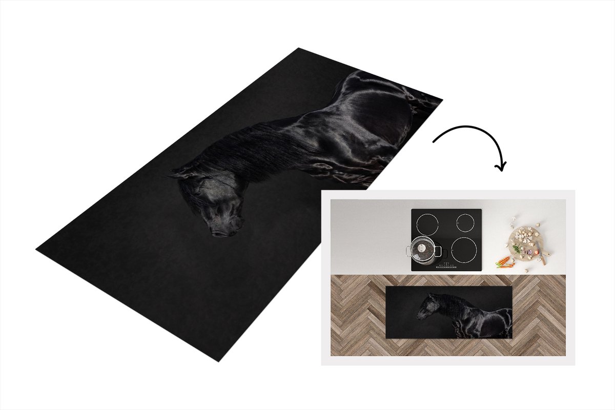 KitchenYeah Keukenloper - Loper keuken - Paard - Zwart - Portret - 120x50 cm - Keukenloper vinyl Multicolor