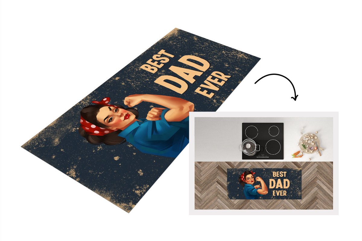 KitchenYeah Keukenloper - Loper keuken - Spreuken - Best dad ever - Vaderdag - Quotes - 120x50 cm - Keukenloper vinyl Multicolor