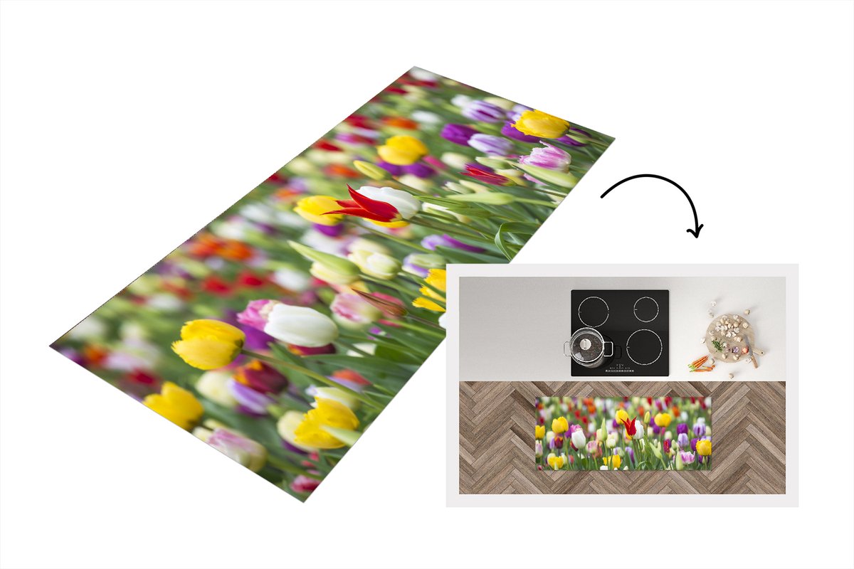 KitchenYeah Keukenloper - Loper keuken - Bloemen - Kleuren - Lente - 120x50 cm - Keukenloper vinyl Multicolor