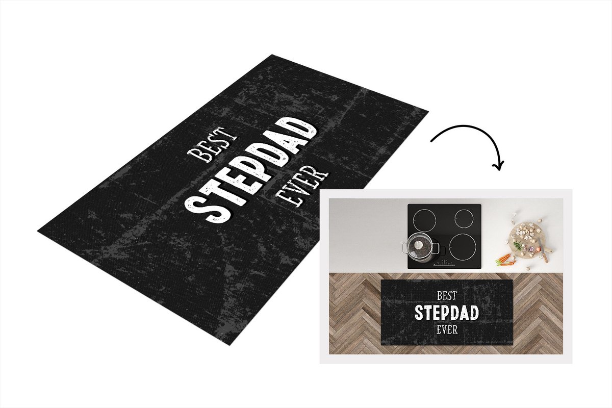 KitchenYeah Keukenloper - Loper keuken - Vaderdag - Stiefvader - Quote - Beste stiefvader ooit - Spreuken - 120x60 cm - Keukenloper vinyl Multicolor