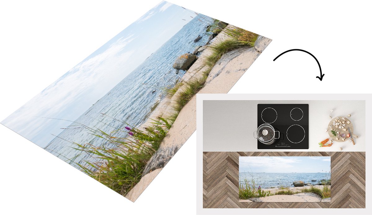 KitchenYeah Keukenloper - Loper keuken - Strand - Zee - Keien - 120x60 cm - Keukenloper vinyl Multicolor
