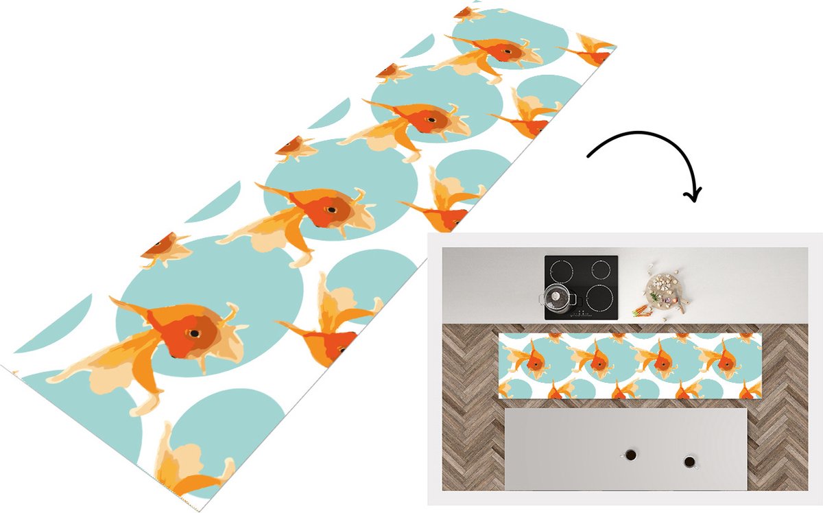 KitchenYeah Keukenloper - Loper keuken - Goudvis - Dieren - Bubbel - Patronen - 240x60 cm - Keukenloper vinyl Multicolor
