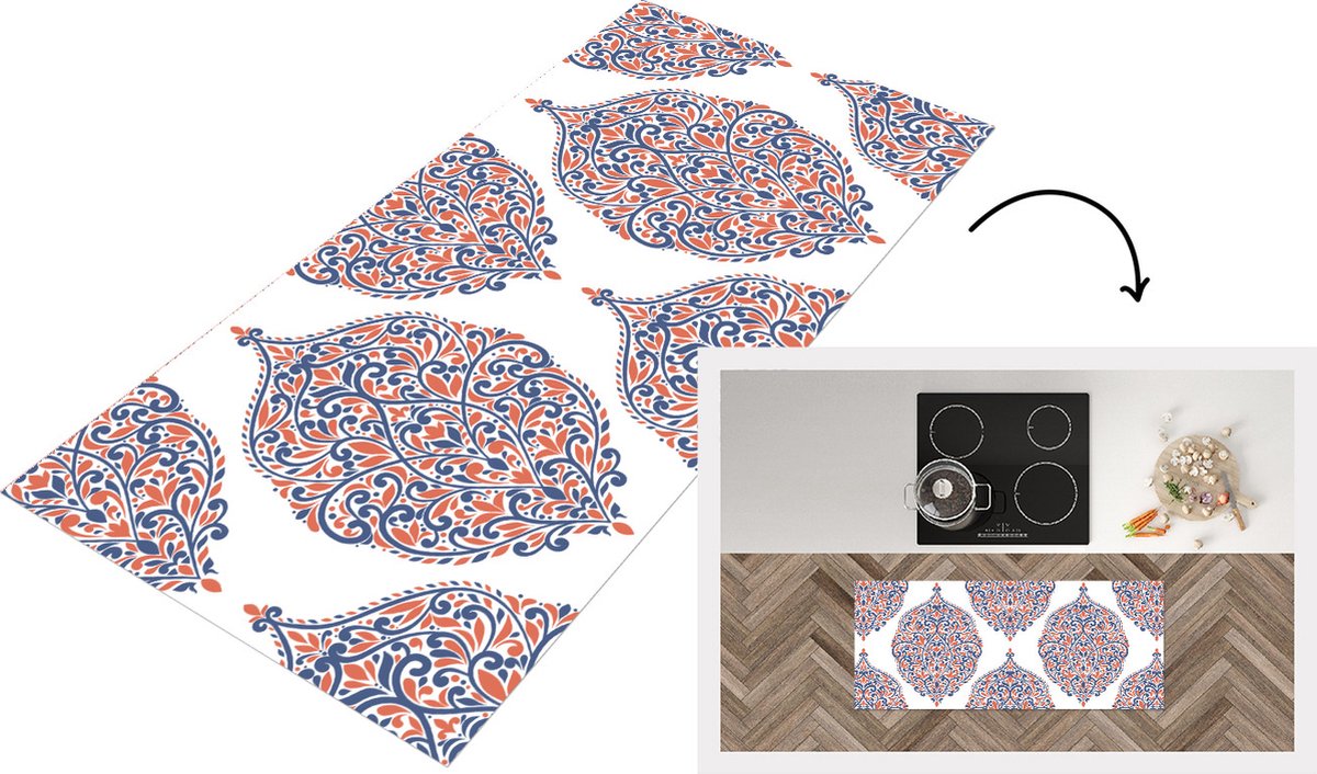 KitchenYeah Keukenloper - Loper keuken - Patronen - Blauw - Oranje - Keukenloper vinyl Multicolor