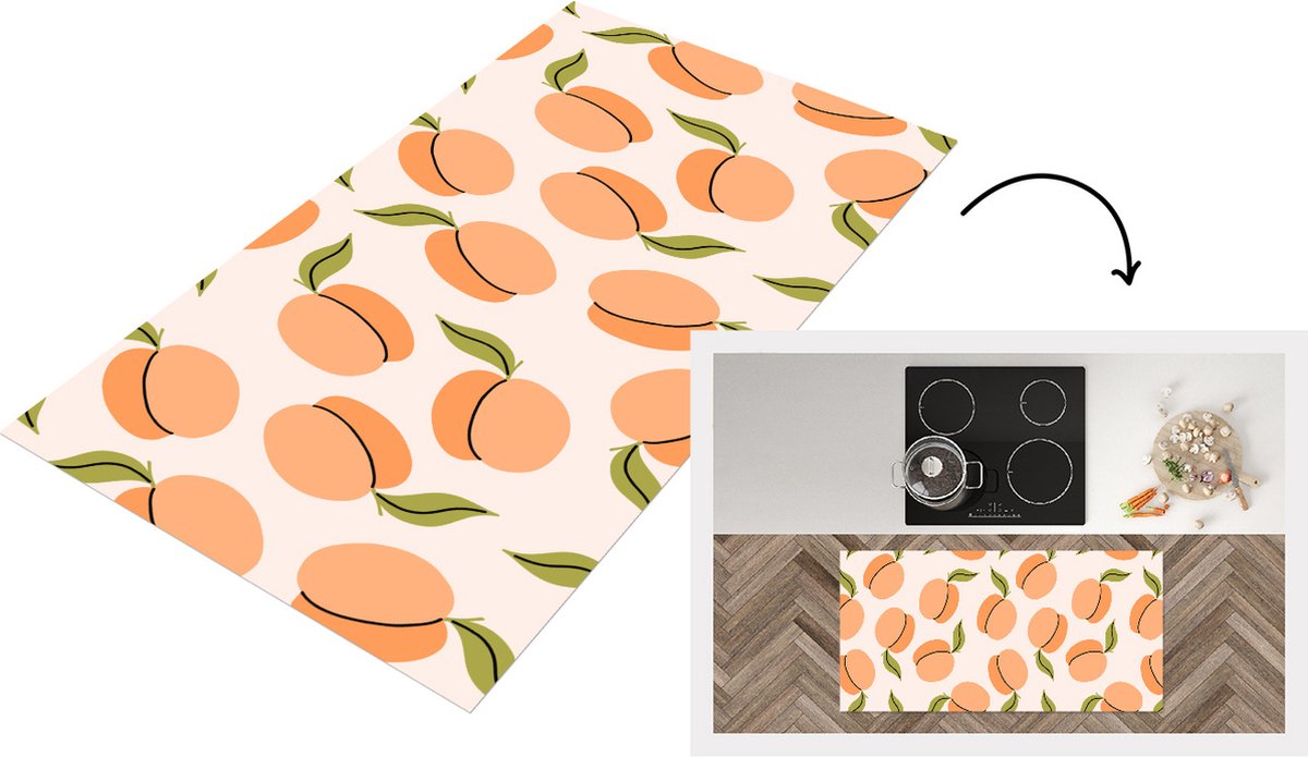 KitchenYeah Keukenloper - Loper keuken - Fruit - Abrikoos - Zomer - Patronen - 120x60 cm - Keukenloper vinyl Multicolor