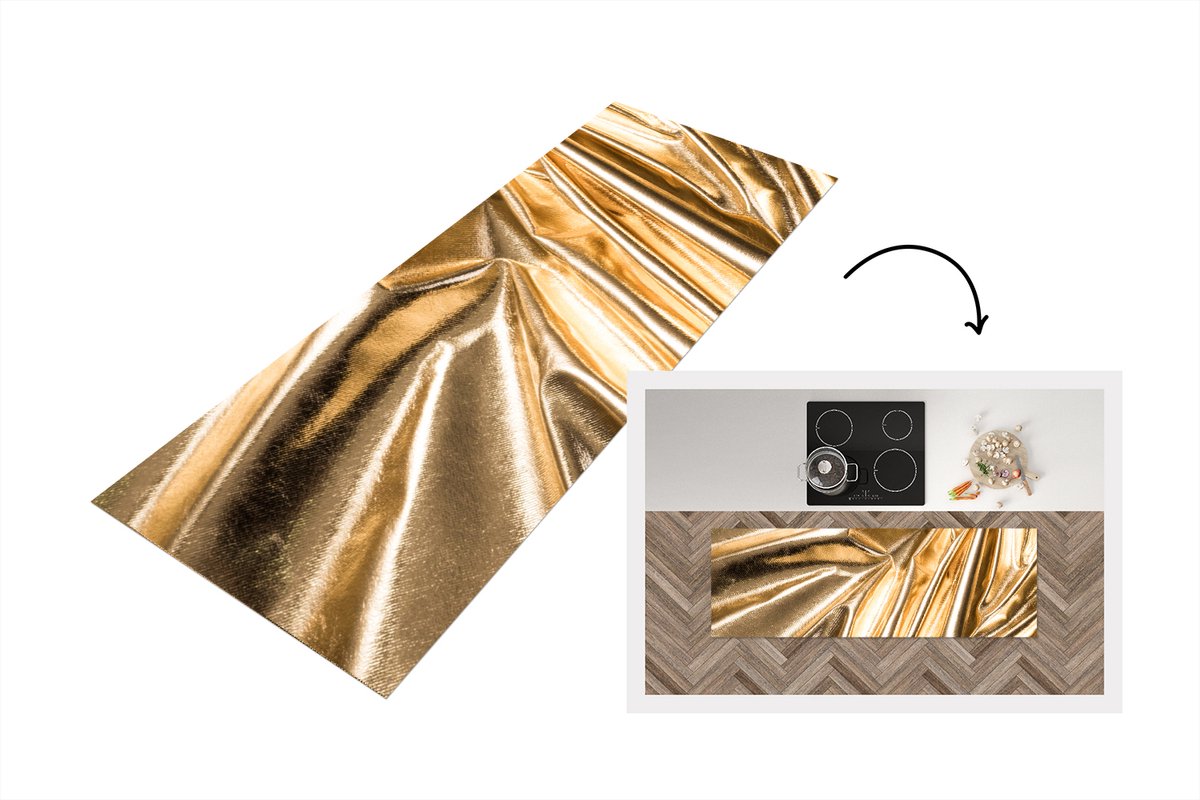 KitchenYeah Keukenloper - Loper keuken - Goud textiel met een kreukelige textuur - 150x50 cm - Keukenloper vinyl Multicolor