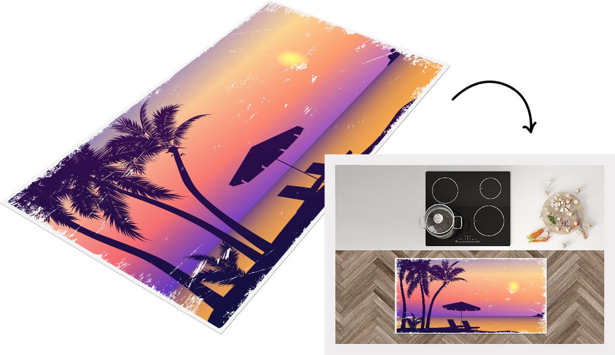 Keukenloper - Loper keuken - Strandstoel - Parasol - Zand - Nacht - 120x60 cm - Keukenloper vinyl