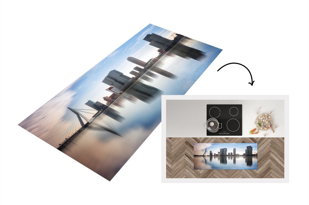 KitchenYeah Keukenloper - Loper keuken - Rotterdam - Water - Nederland - 120x50 cm - Keukenloper vinyl Multicolor