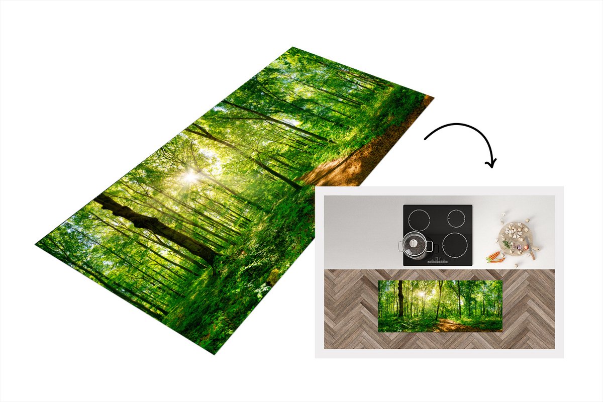 KitchenYeah Keukenloper - Loper keuken - Bos - Zon - Boom - 120x50 cm - Keukenloper vinyl Multicolor