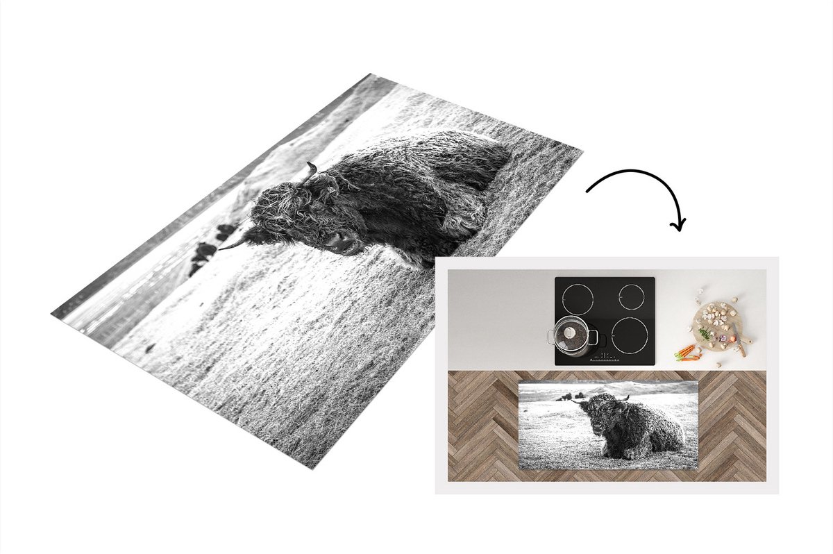 KitchenYeah Keukenloper - Loper keuken - Schotse Hooglander - Berg - Dieren - 120x60 cm - Keukenloper vinyl Multicolor
