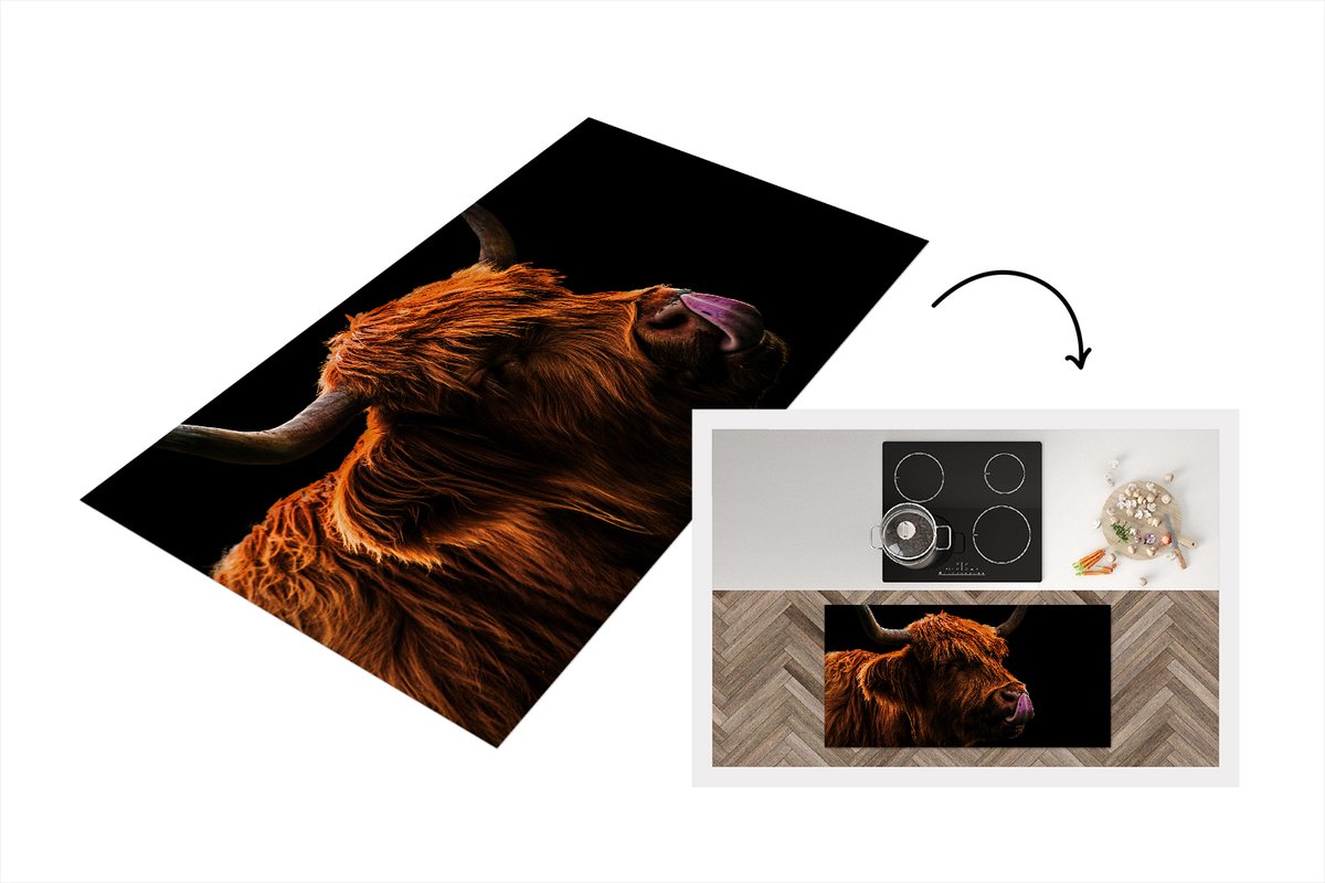 KitchenYeah Keukenloper - Loper keuken - Schotse Hooglander - Tong - Neus - 120x60 cm - Keukenloper vinyl Multicolor